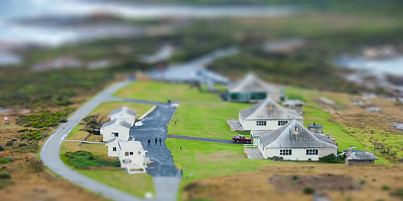 This was taken from the lighthouse at Cape Leeuwin in Western Australia. I used a tilt-shift effect to give the impression of a miniature scene.