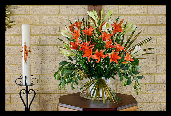 The flowers were in memory of the Rt Revd Ben Wright, and were prepared by Mrs Joyce Brooks.